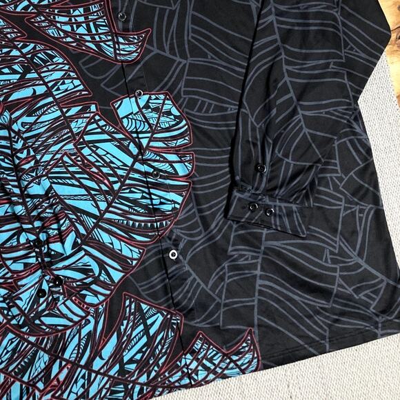 Born Hawaii Button Up Shirt Men's XXL Black/Blue Tribal All Around Print Party - Picture 4 of 12